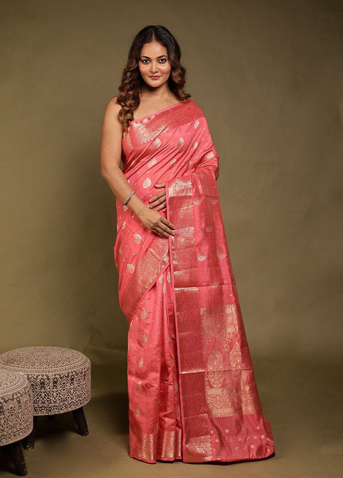Pink Dupion Silk Saree With Blouse Piece