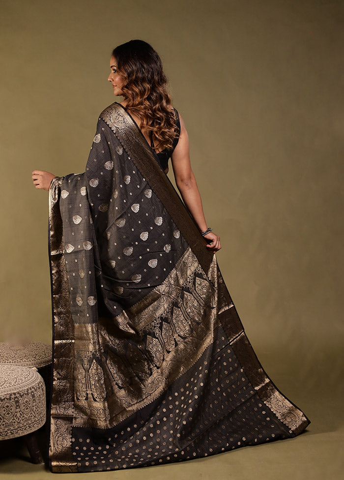 Black Dupion Silk Saree With Blouse Piece