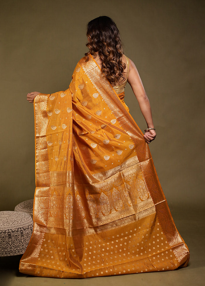 Yellow Dupion Silk Saree With Blouse Piece
