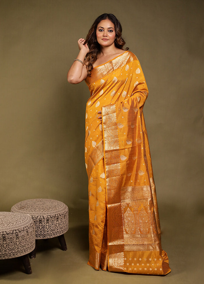 Yellow Dupion Silk Saree With Blouse Piece