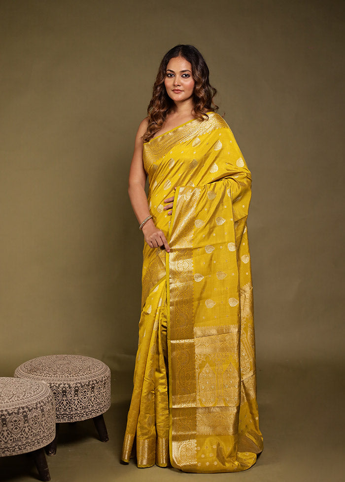 Yellow Dupion Silk Saree With Blouse Piece