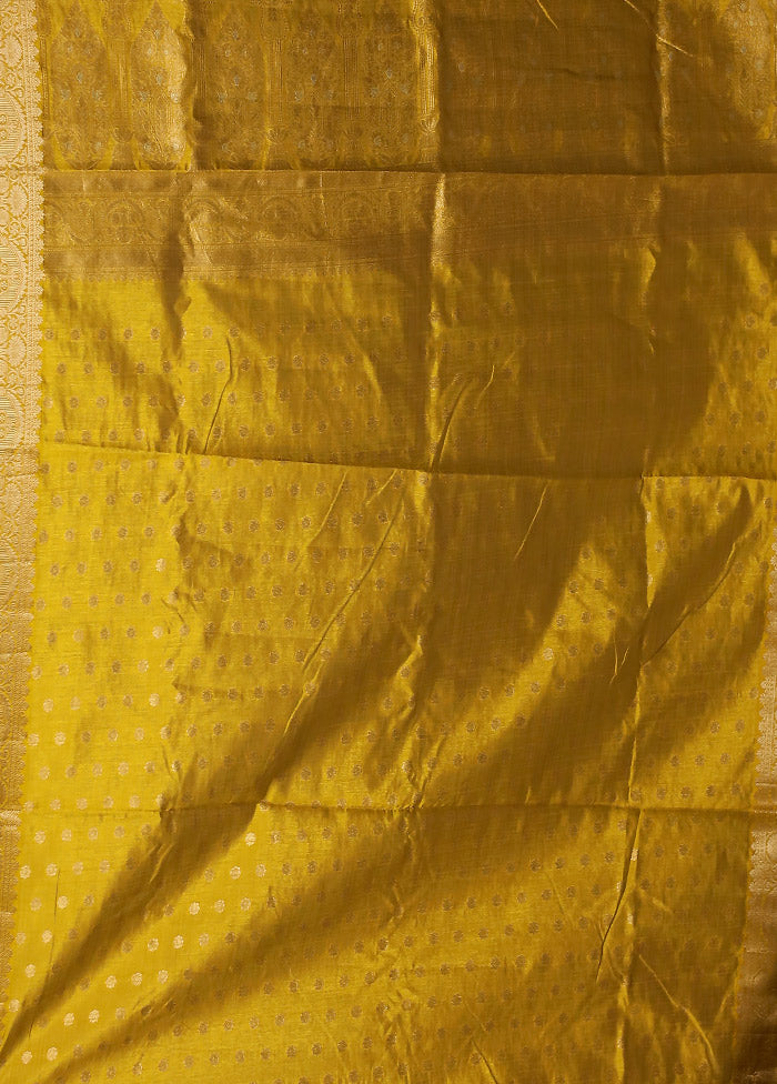 Yellow Dupion Silk Saree With Blouse Piece
