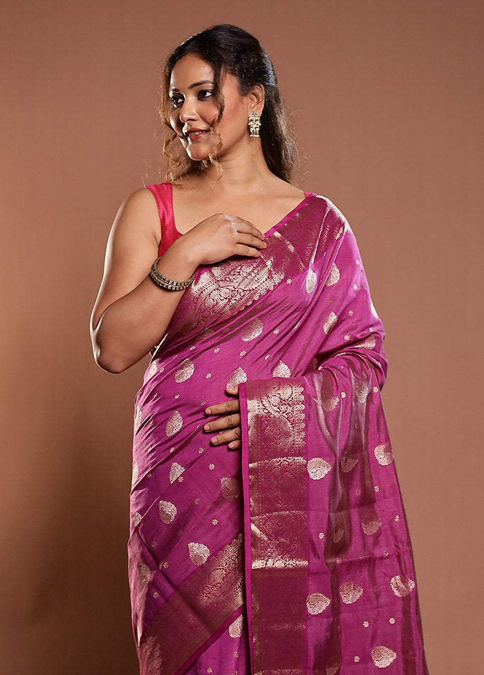Purple Dupion Silk Saree With Blouse Piece