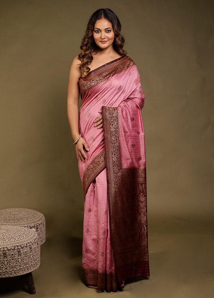 Pink Dupion Silk Saree With Blouse Piece