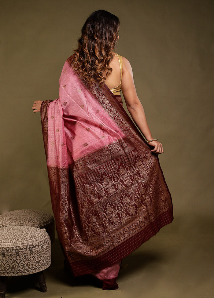 Pink Dupion Silk Saree With Blouse Piece