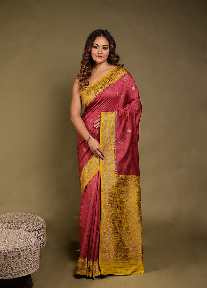 Yellow Dupion Silk Saree With Blouse Piece