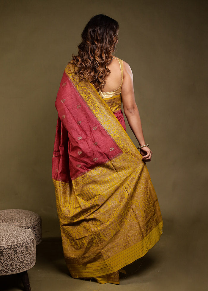 Yellow Dupion Silk Saree With Blouse Piece