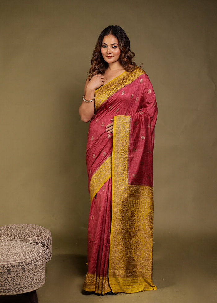 Yellow Dupion Silk Saree With Blouse Piece