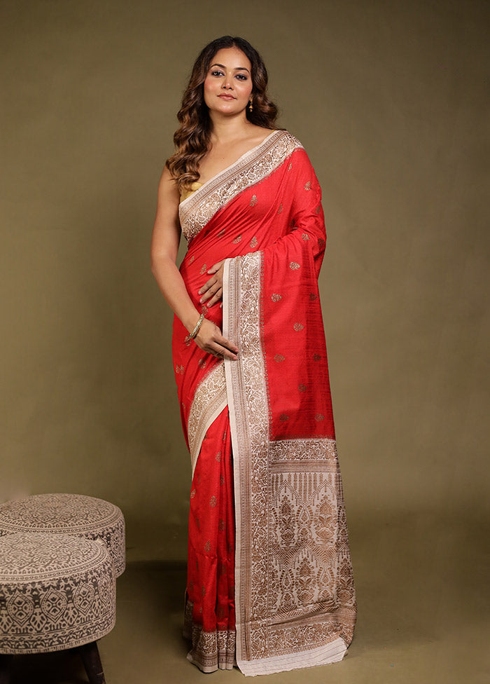 Cream Dupion Silk Saree With Blouse Piece