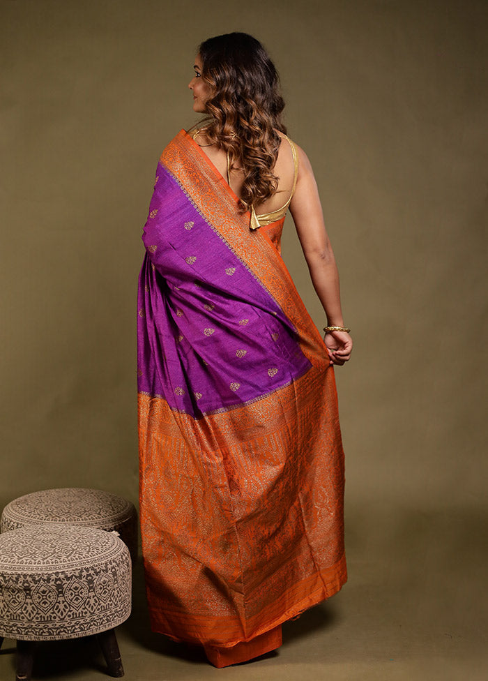 Purple Dupion Silk Saree With Blouse Piece
