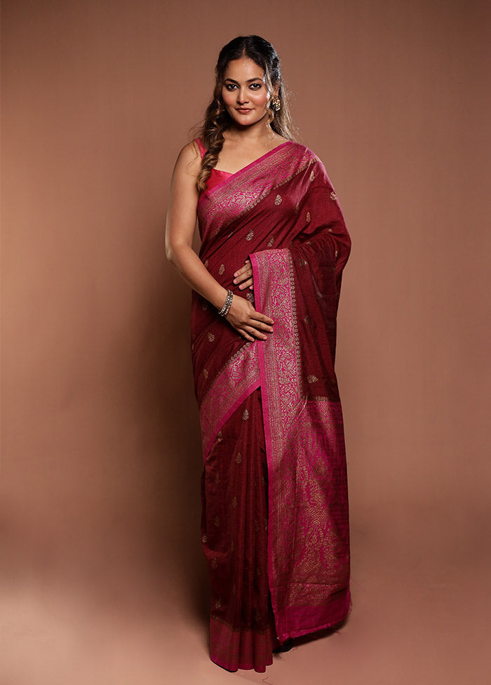 Pink Dupion Silk Saree With Blouse Piece