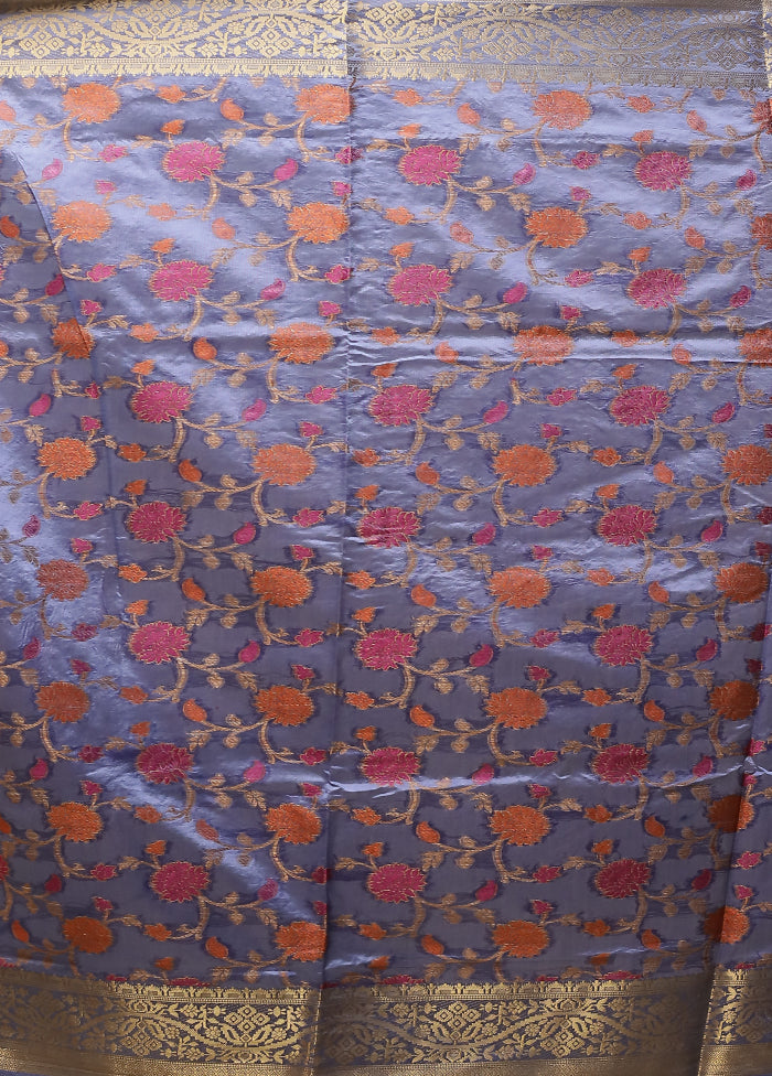 Blue Dupion Silk Saree With Blouse Piece