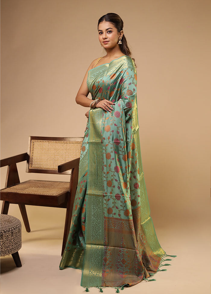 Green Dupion Silk Saree With Blouse Piece