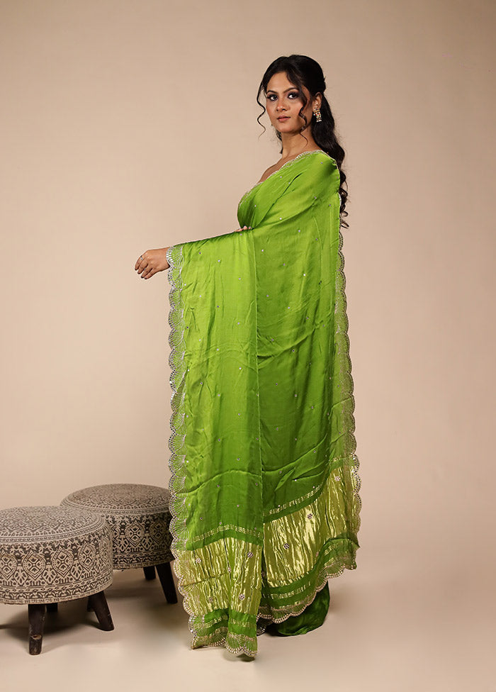Green Printed Pure Silk Saree With Blouse Piece