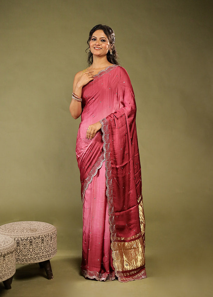 Pink Printed Pure Silk Saree Without Blouse Piece