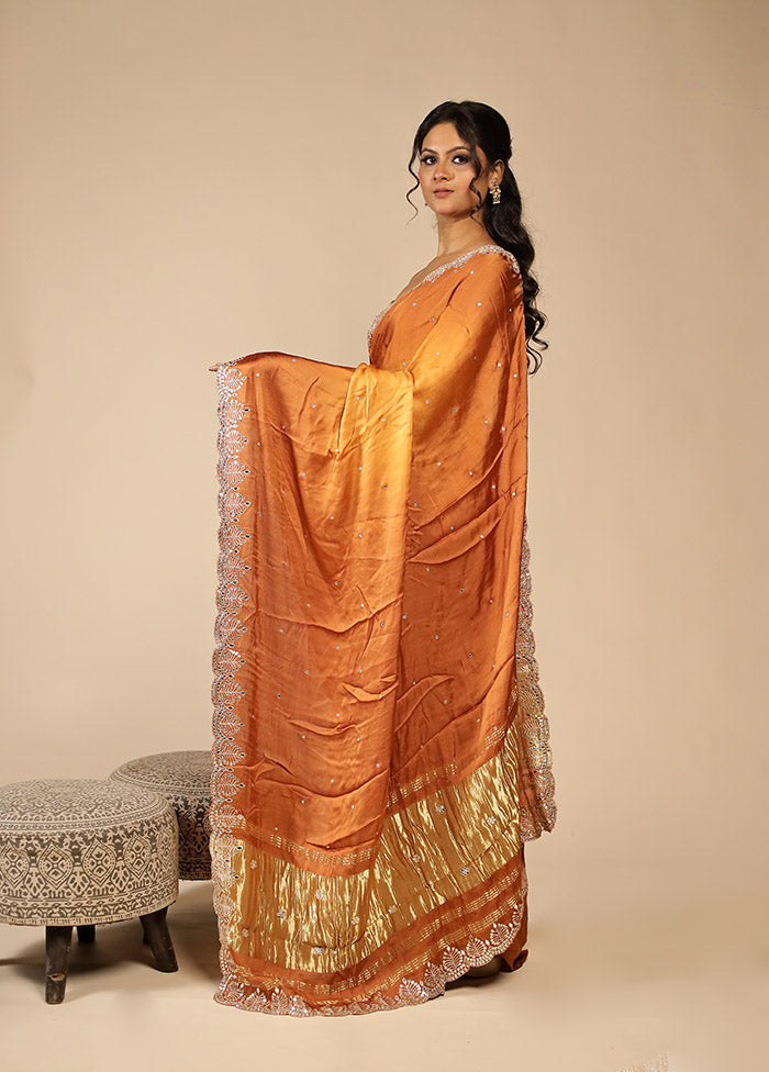 Brown Printed Pure Silk Saree With Blouse Piece