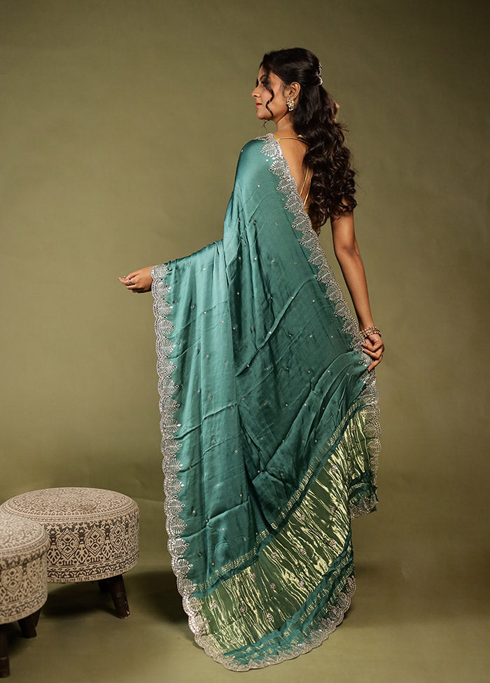 Green Printed Pure Silk Saree Without Blouse Piece