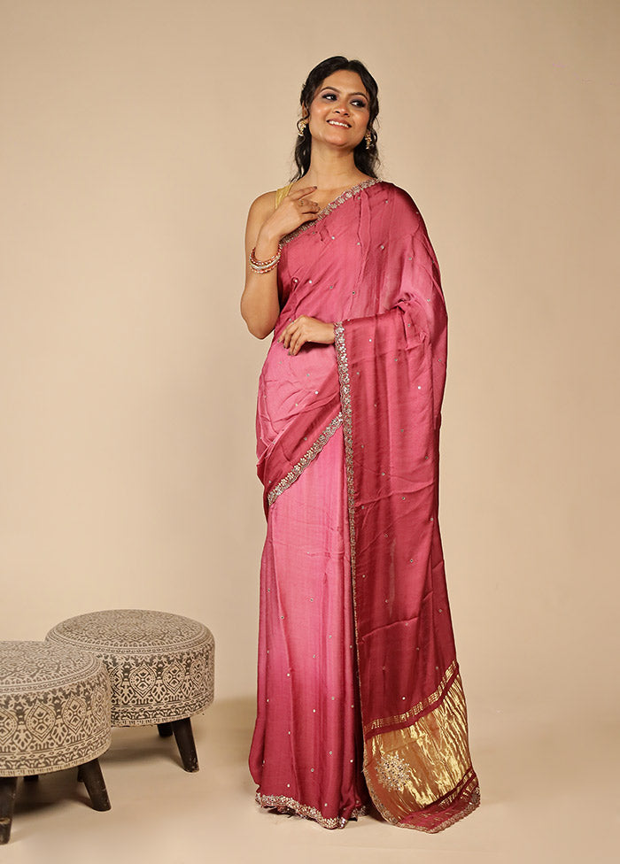 Pink Printed Pure Silk Saree With Blouse Piece