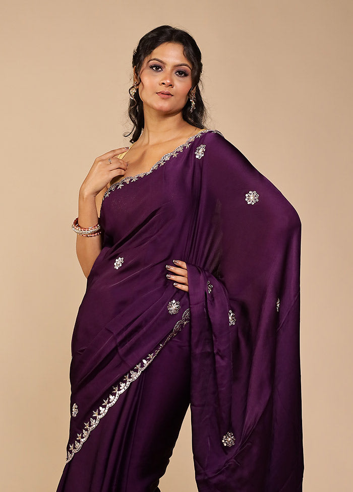 Purple Printed Pure Silk Saree With Blouse Piece