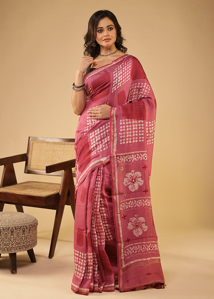 Pink Chanderi Silk Saree With Blouse Piece