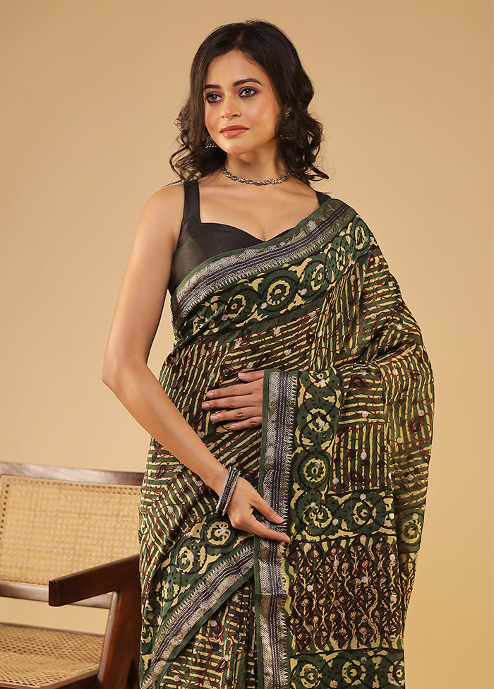 Green Chanderi Silk Saree With Blouse Piece