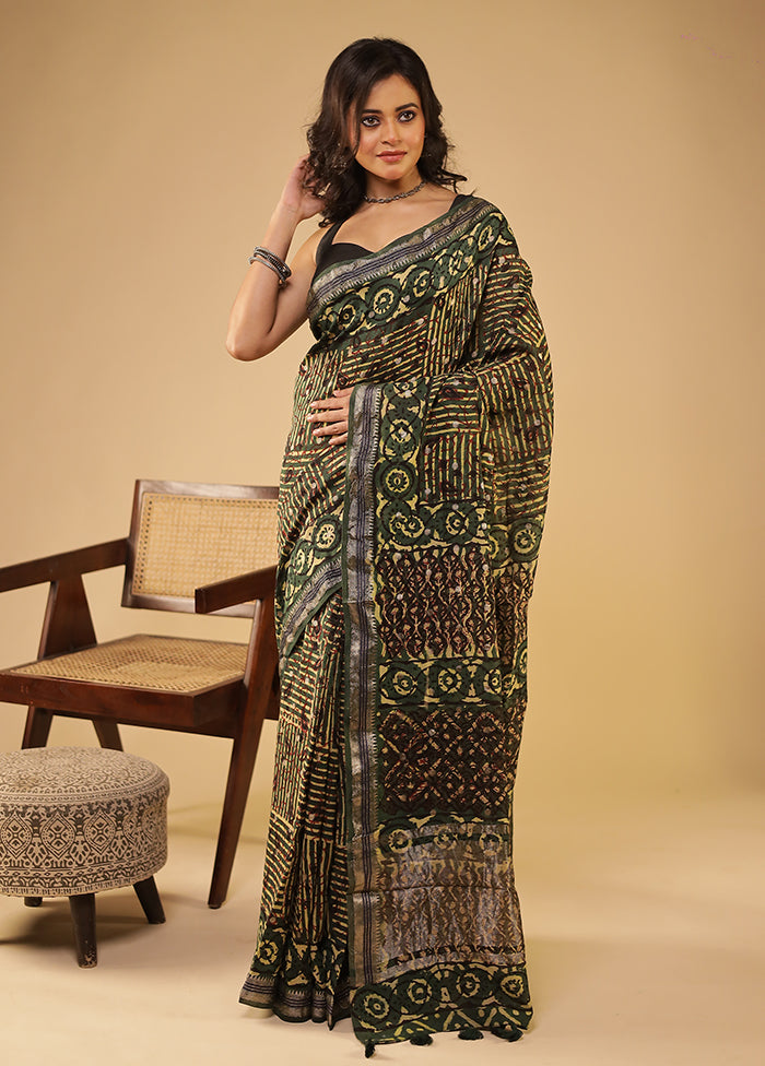 Green Chanderi Silk Saree With Blouse Piece