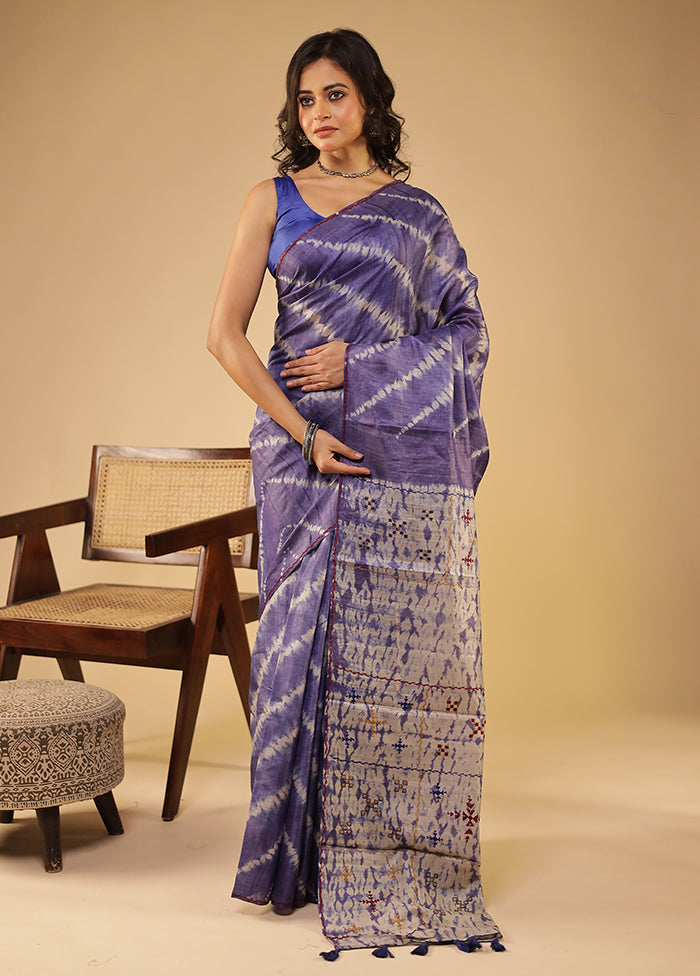 Purple Handloom Tissue Pure Silk Saree With Blouse Piece