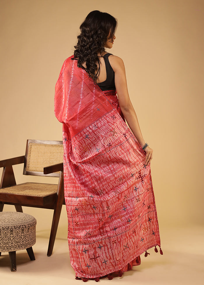 Red Handloom Tissue Pure Silk Saree With Blouse Piece