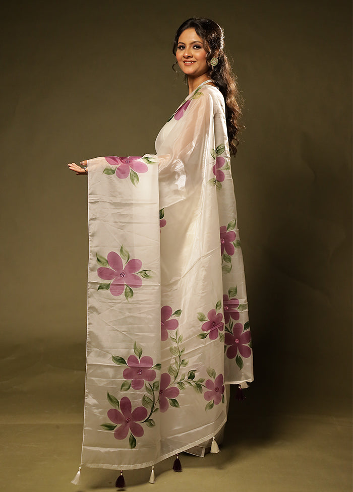 White Organza Saree With Blouse Piece