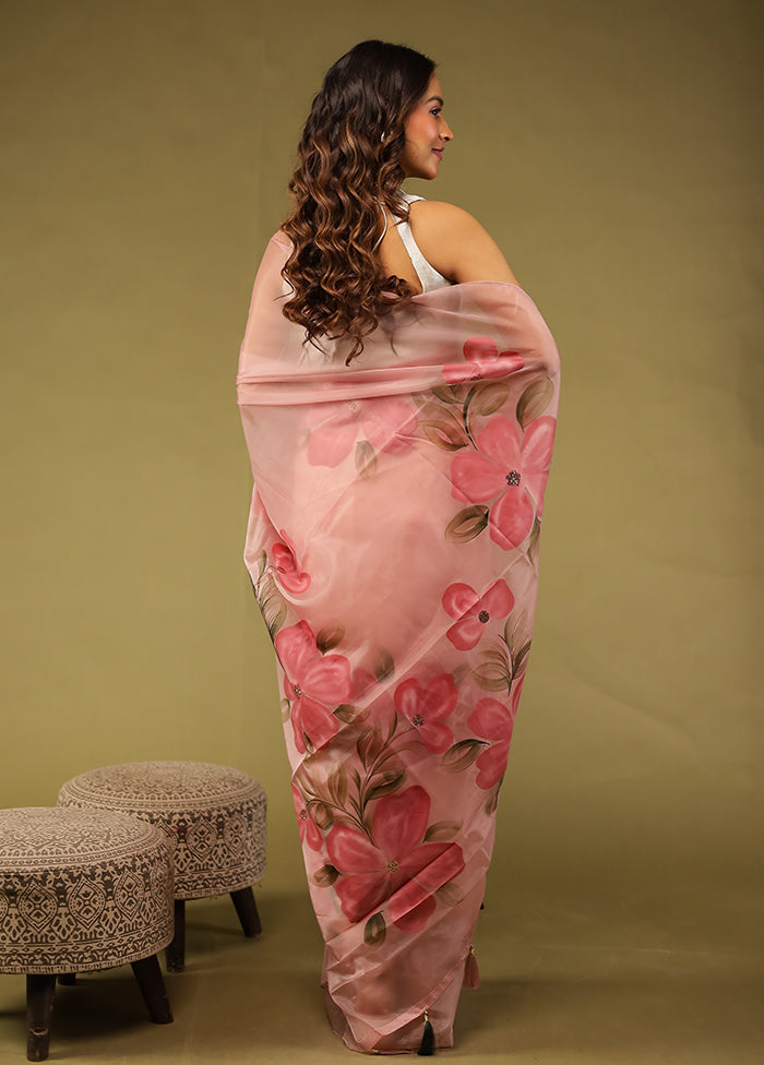 Pink Organza Saree With Blouse Piece