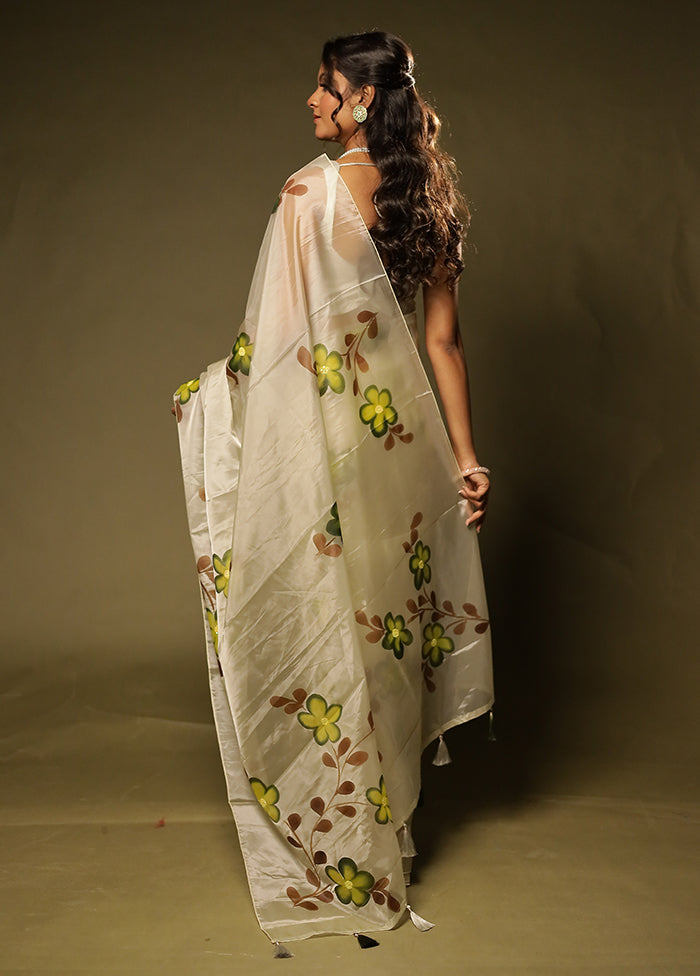 White Organza Saree With Blouse Piece