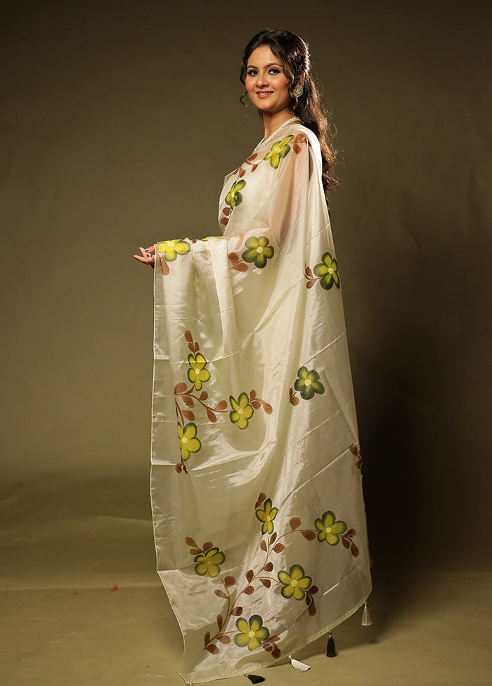 White Organza Saree With Blouse Piece