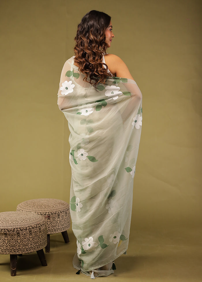 Green Organza Saree With Blouse Piece