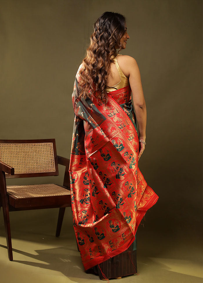 Green Baluchari Silk Saree With Blouse Piece