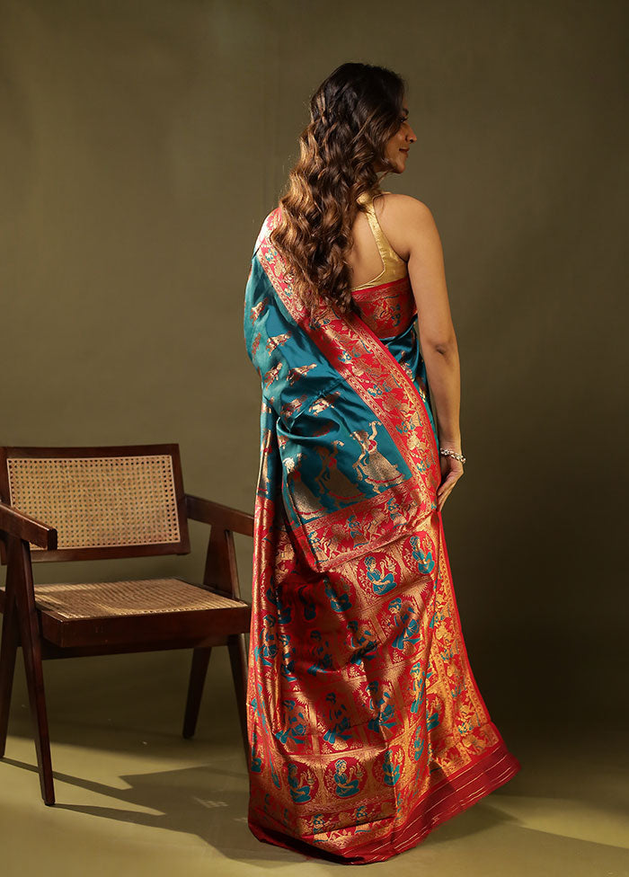 Green Baluchari Silk Saree With Blouse Piece