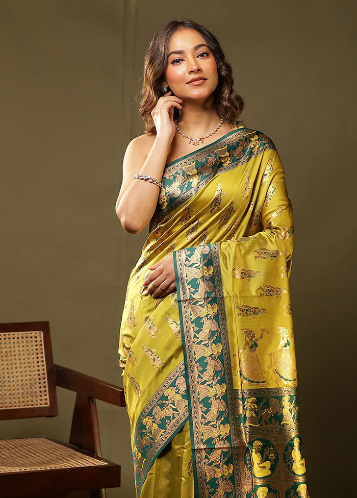 Green Baluchari Silk Saree With Blouse Piece