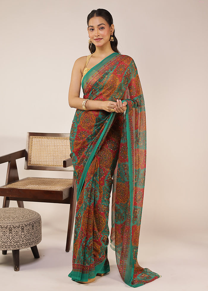 Sheesh Mahal Duo – Maroon Tissue Silk & Green Chiffon Sarees