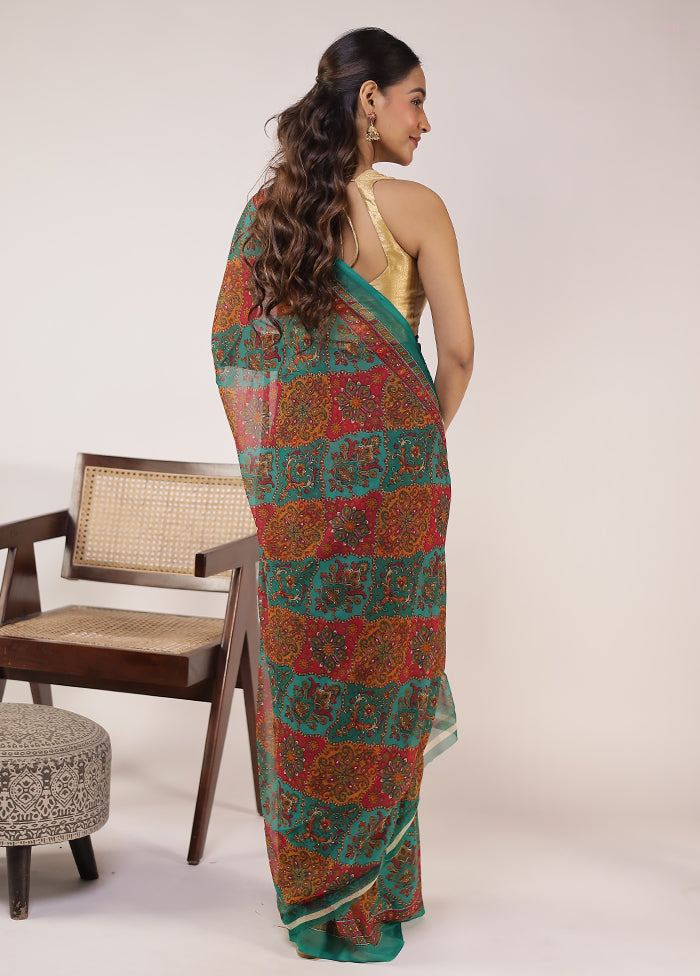 Sheesh Mahal Duo – Maroon Tissue Silk & Green Chiffon Sarees