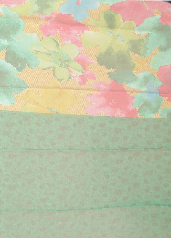 Green Chiffon Silk Saree With Blouse Piece