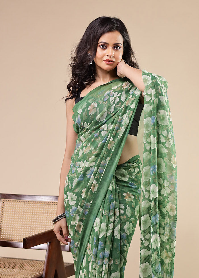 Green Chiffon Silk Saree With Blouse Piece