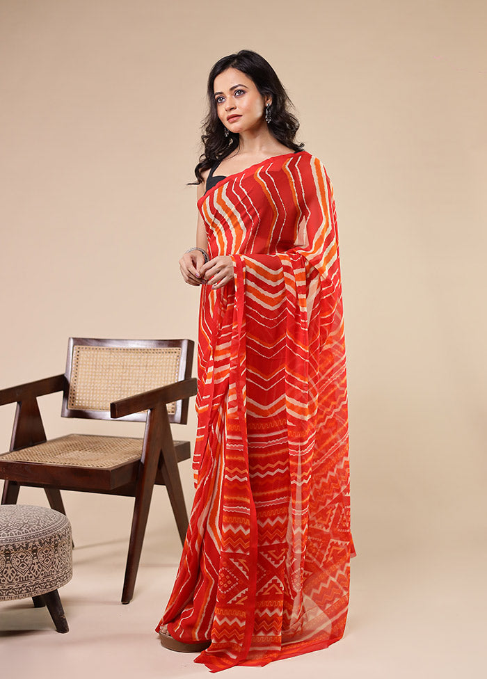 Red Chiffon Silk Saree With Blouse Piece