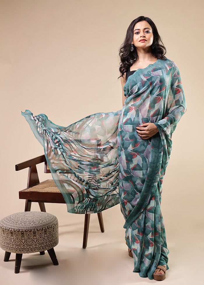 Multicolor Chiffon Silk Saree With Blouse Piece