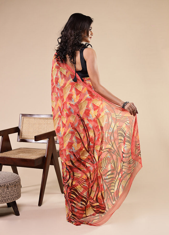 Multicolor Chiffon Silk Saree With Blouse Piece
