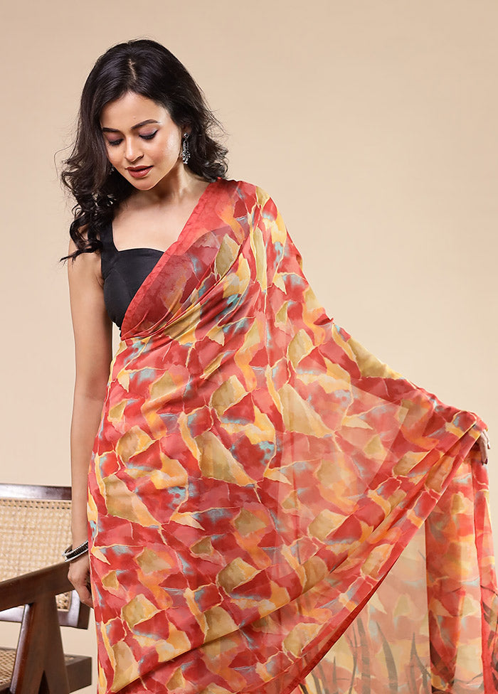 Multicolor Chiffon Silk Saree With Blouse Piece