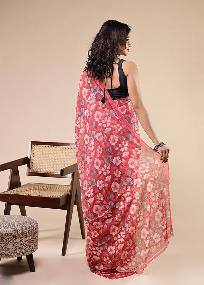 Pink Chiffon Silk Saree With Blouse Piece
