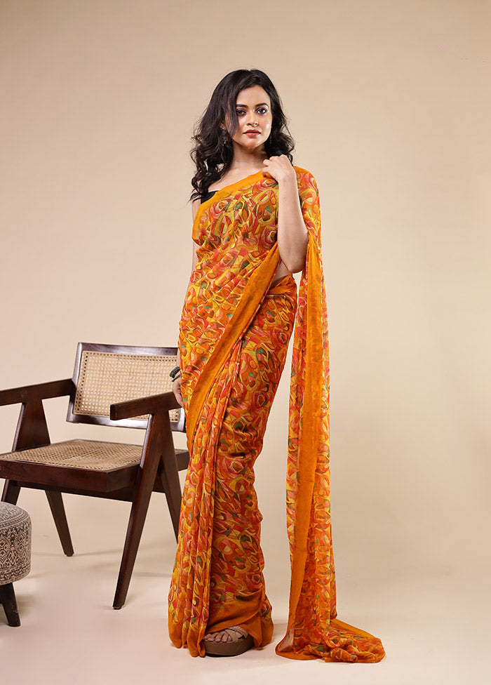 Multicolor Chiffon Silk Saree With Blouse Piece