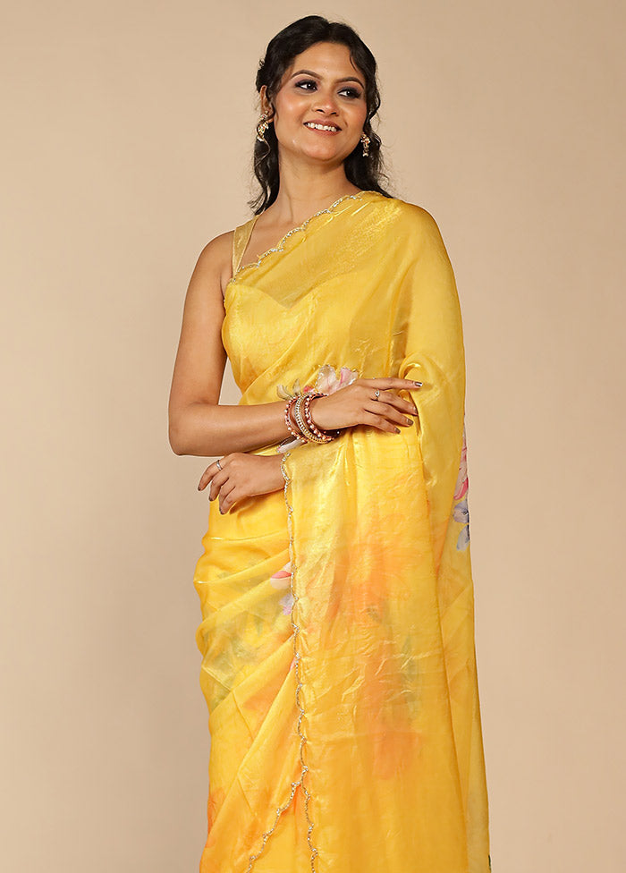 Silver Sandhya Duo – Green & Yellow Organza Sarees