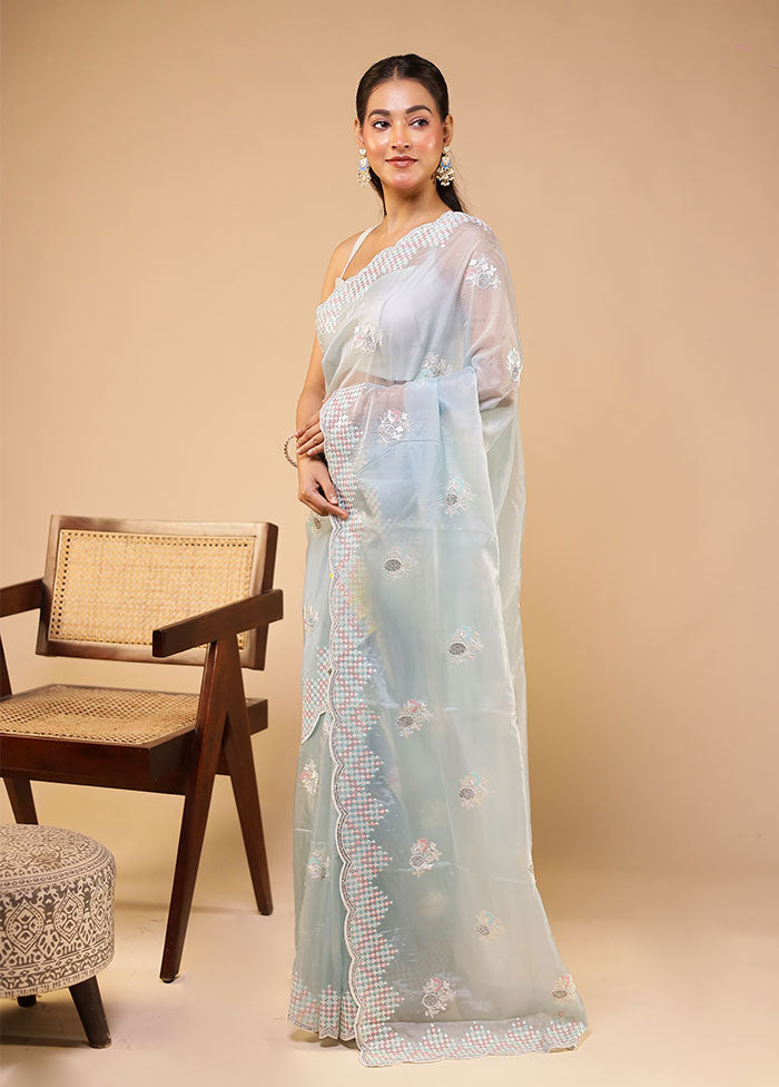 Blue Georgette Saree With Blouse Piece