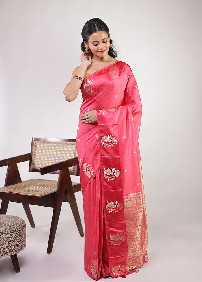 Pink Dupion Silk Saree With Blouse Piece