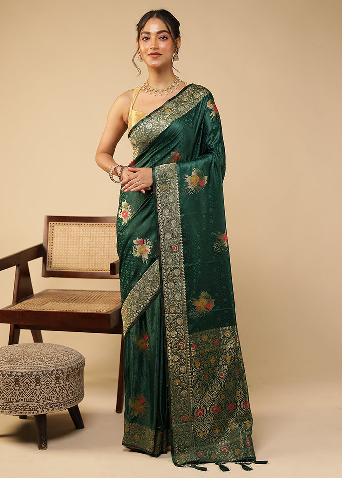 Green Dupion Silk Saree With Blouse Piece